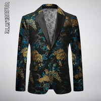 vaguelette embroidery floral pattern blazer for men shawl collar stage clothing for men elegant wedding party blazers slim fit