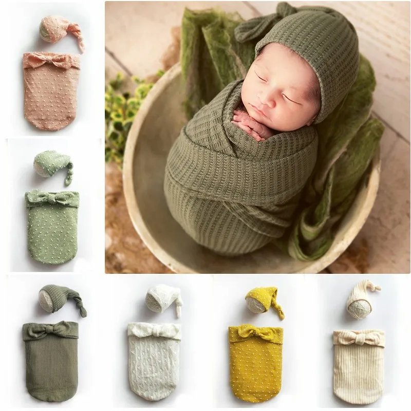 

Newborn Baby Photography 2 Piece Set Knitted Hat+Wraps Props Infant Baby Photo Shooting Accessories Clothes Baby Wraps Prop