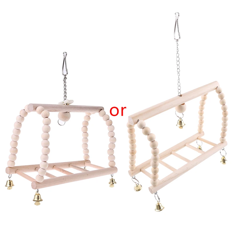 Птица Попугай качели игрушка натуральное дерево мост висит бусины &quotклетка&quot