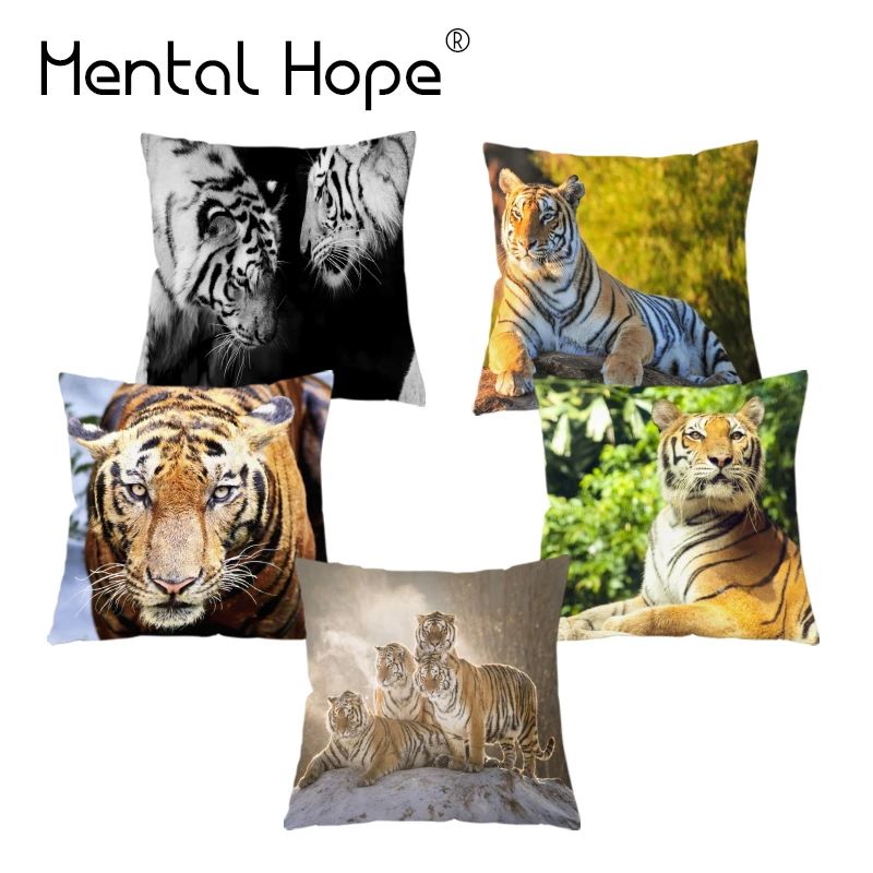 

Мягкая плюшевая подушка с изображением животных, наволочка для дивана с принтом тигра, домашний декор, декоративная квадратная наволочка д...
