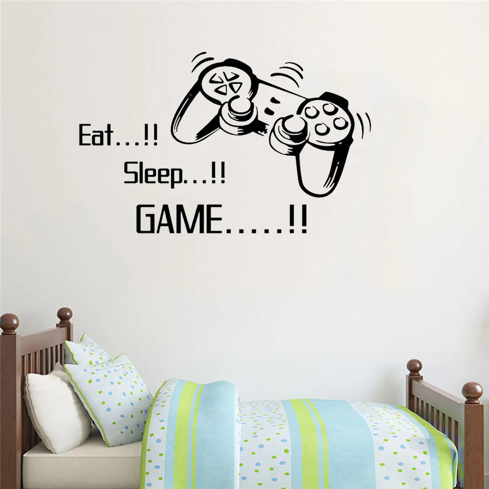 

Eat Sleep Game Letters Vinyl wall Sticker Joystick Gamepad Gamer Wall Art Design Decal Teen Kids Room mural