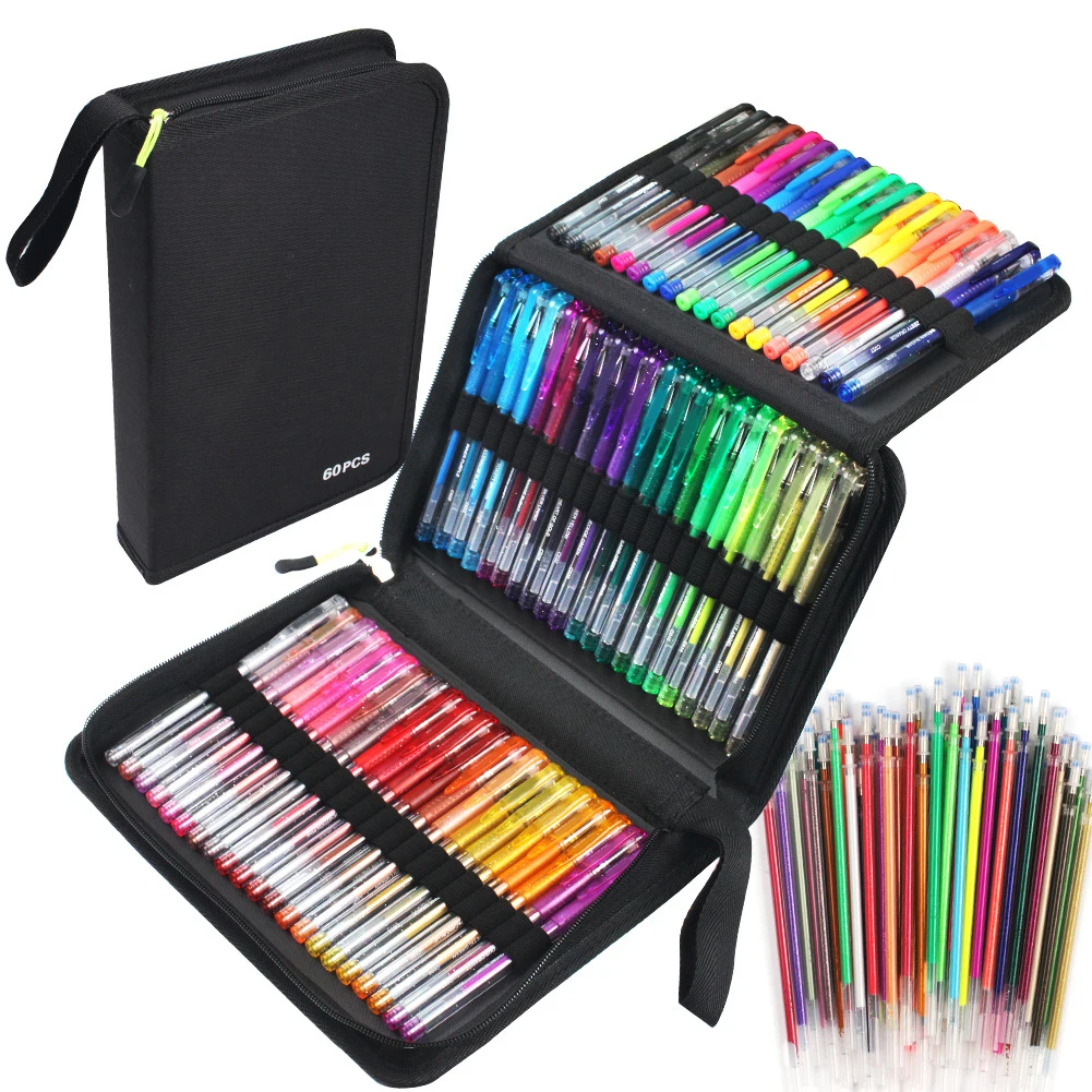 

60pcs Gel Pens and 60pcs Refills Set for Coloring Books Artist Colored Gel Marker Pens Set for Drawing Writing EM88
