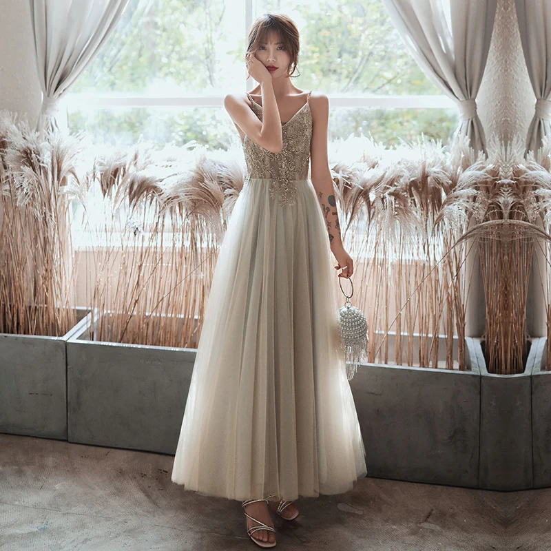 Женское прозрачное вечернее платье AE737 длинное из тюля с бисером и кристаллами