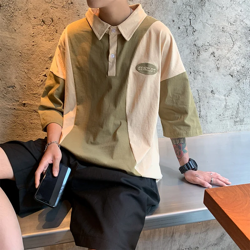 

Summer Japanese Trendy Brand Personality Color Matching Loose Harajuku Couple Men Women Short-sleeved T-shirt Trend Clothing