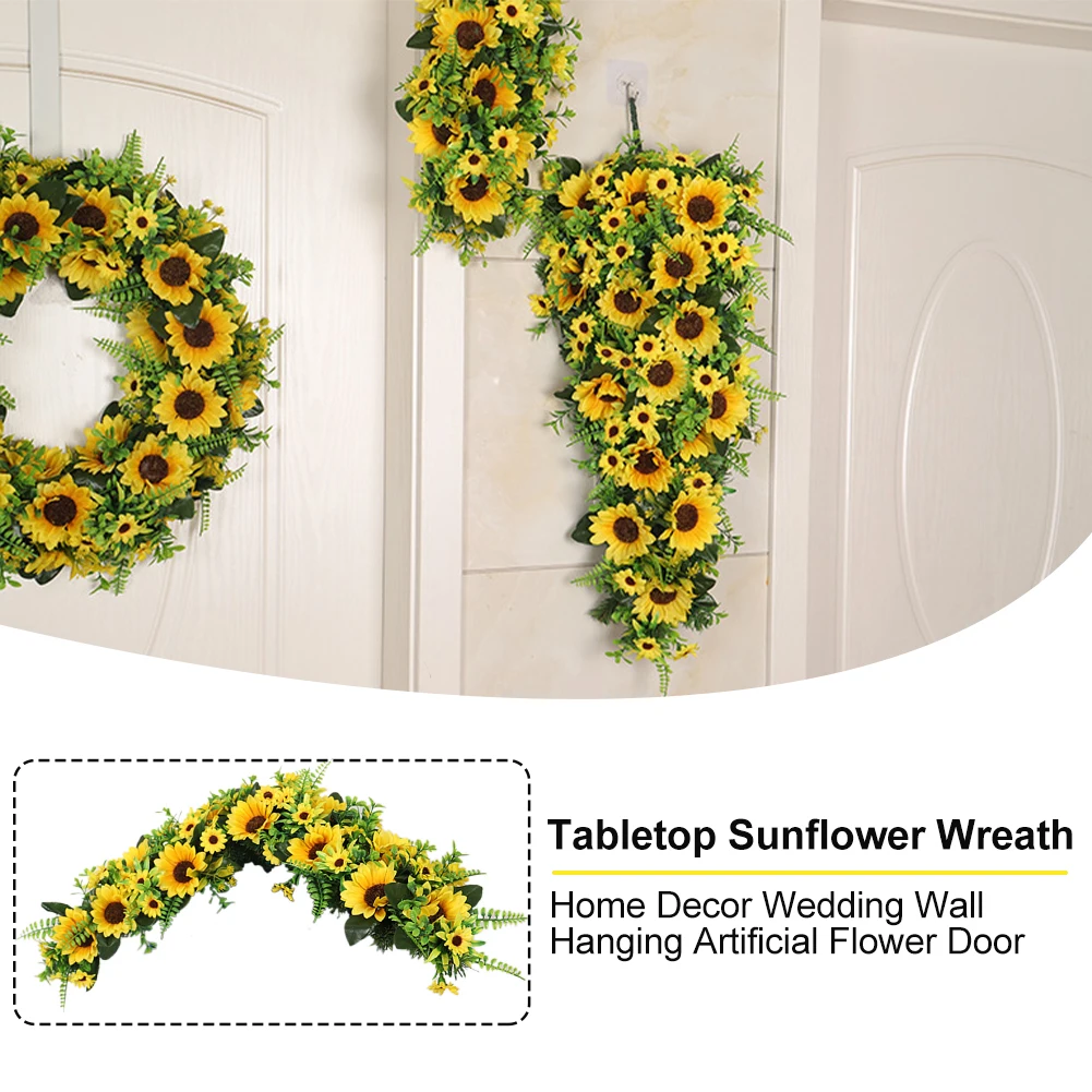 

Silk Cloth Artificial Flower Party Living Room Sunflower Wreath Wall Hanging Home Decor Indoor Outdoor Simulation With Leaves