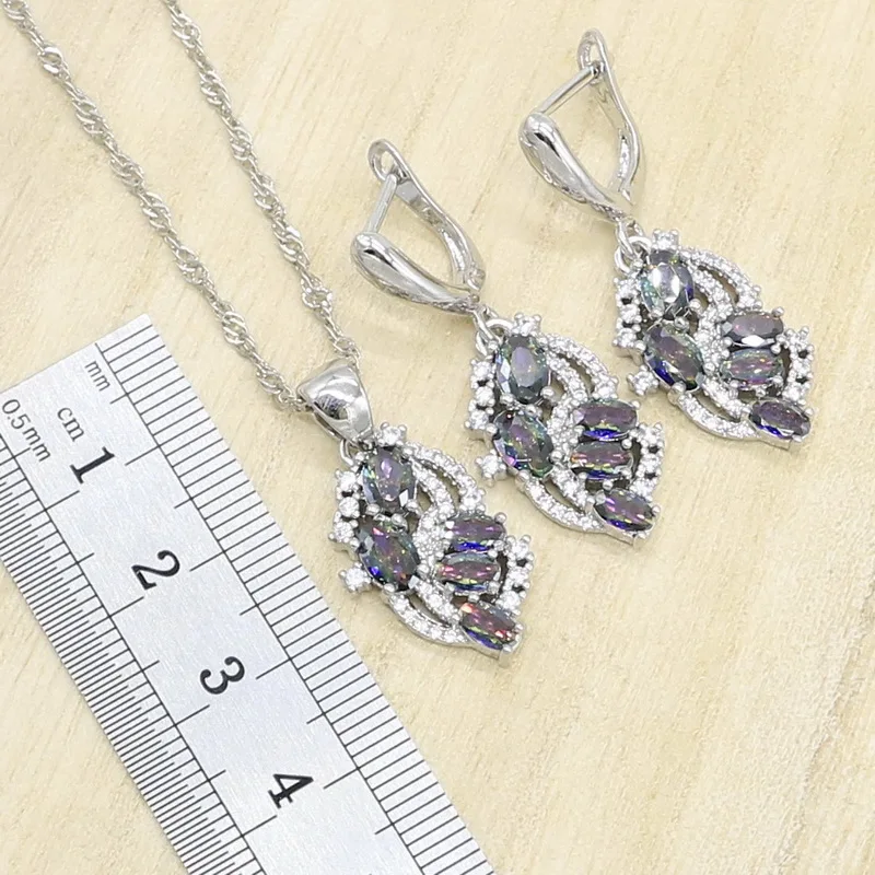 Разноцветные серьги подвески серебряного цвета|Ювелирные наборы для невесты| |