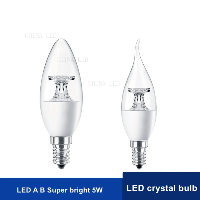 

5PCS E27 E14 LED Light Bulb Candle AC110V 220V 5W COB Chandelier Candle Bulb Clear Crystal LED Light High Luminous C37