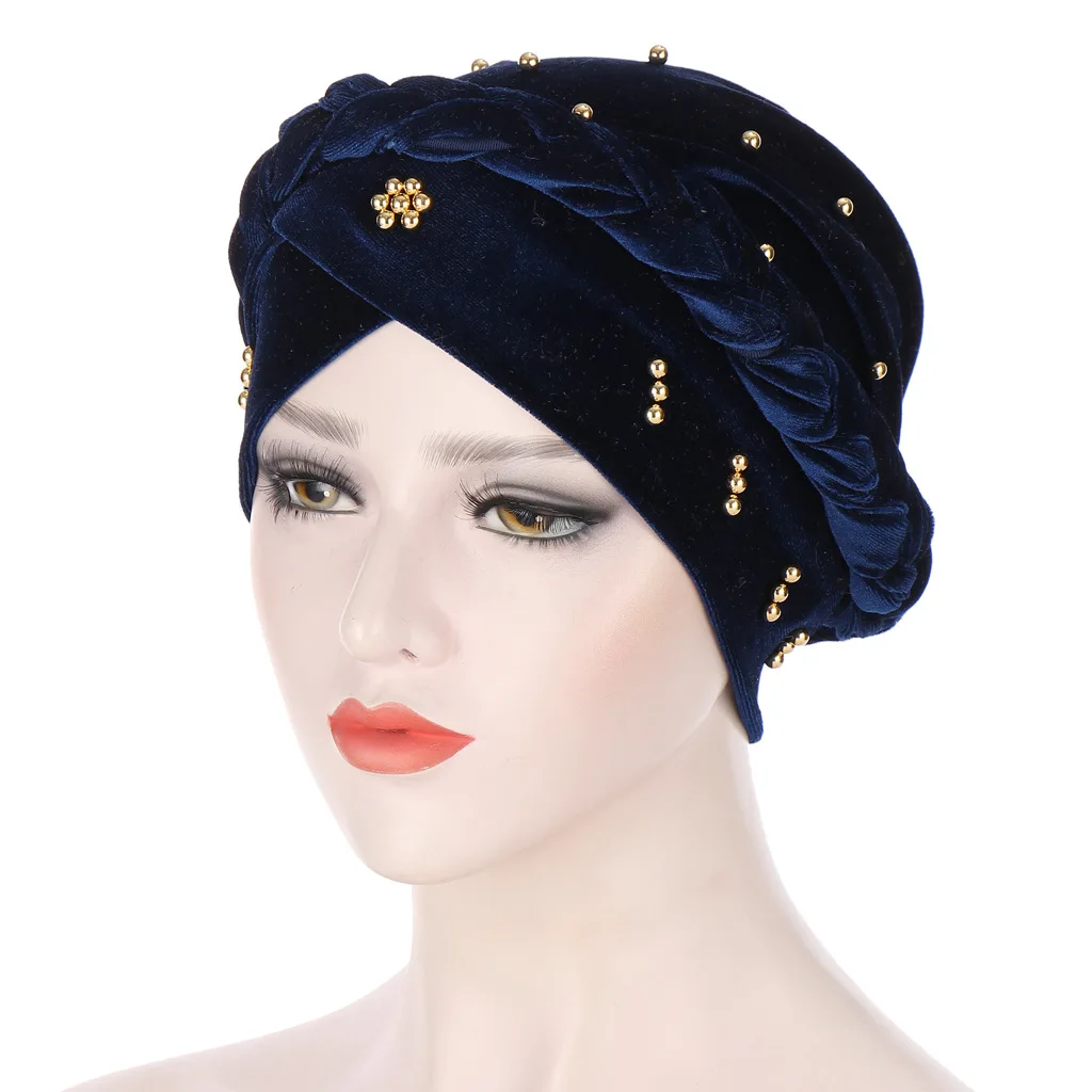 

Muslim Turban Scarf For Women Islamic Inner Hijab Turban Cap Velour Multi Color Beads and Braid Head Scarf Chemo Cap Head Wrap