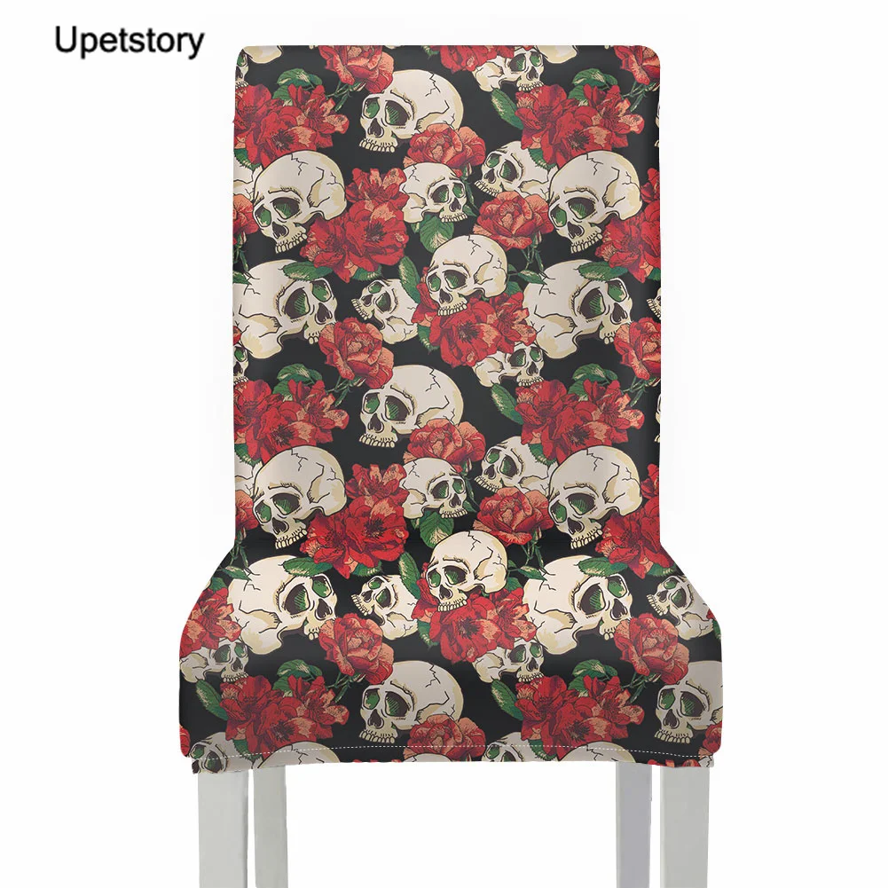 

Upetstory Stretch Chair Cover Flowers and Skulls Print Elastic Spandex Removable Dining Room Chair Protection Home Decoration