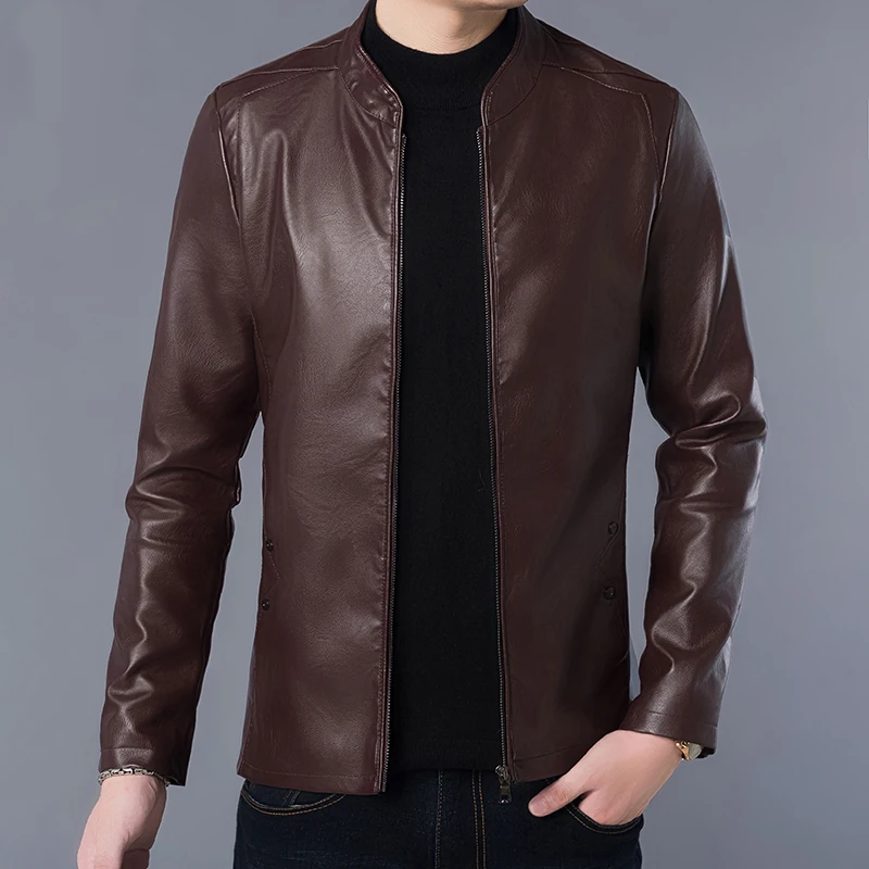 Men Split Leather Jacket 2021 New Spring And Autumn Zipper Sheepskin Slim Male Motorcycle Leather Jacket Teenage Boy P11