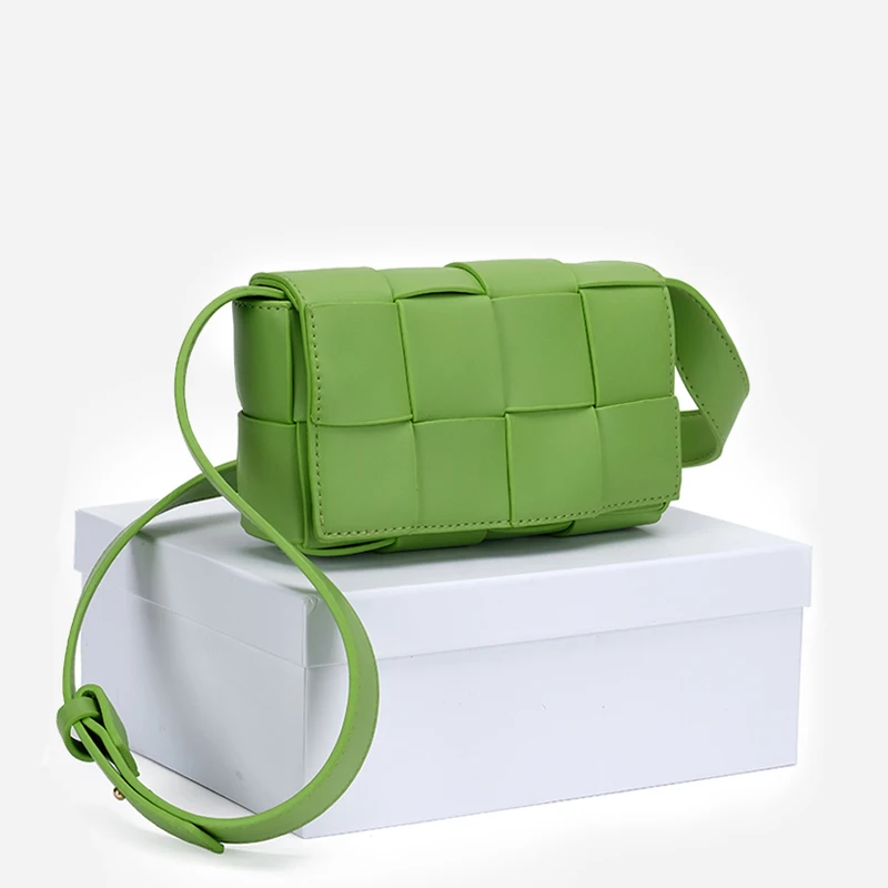 Зеленые кожаные тканые маленькие поясные сумки для женщин роскошная брендовая
