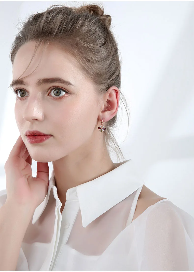 MOONROCY розовое золото цвет Красочные Хрустальные Серьги Висячие Богемия для женщин девочек вечерние ювелирные изделия крест дропшиппинг
