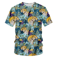 novelty patchwork new t shirt funny 3d printed tiger bird leaves casual suitable summer cool breathable loose plus size 6xl ogkb