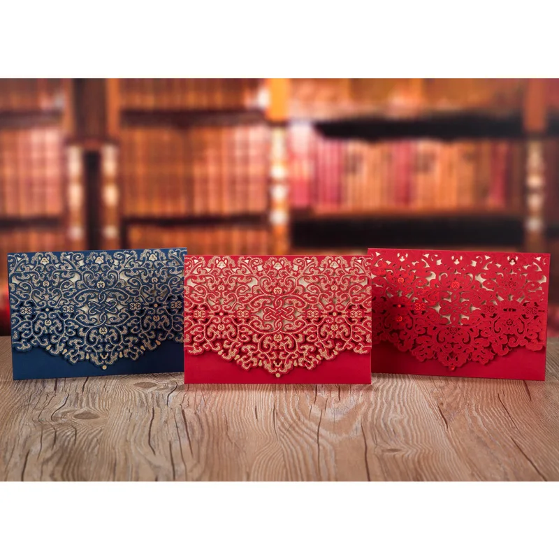 

50pcs Elegant Laser Cut Wedding Invitation Card Lace Favors Luxury Flora Free Pringting Wedding Decoration Party Supplies