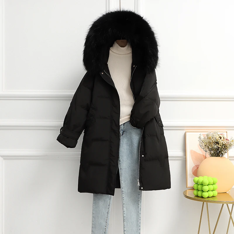 Fitaylor/зимняя длинная куртка с капюшоном и большим натуральным меховым воротником