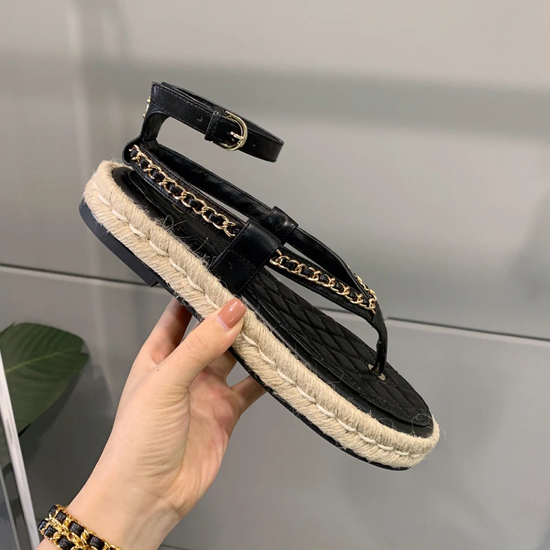 

2019 lovestahl women New leather flip-toe sandals with braided flat buckles for early spring
