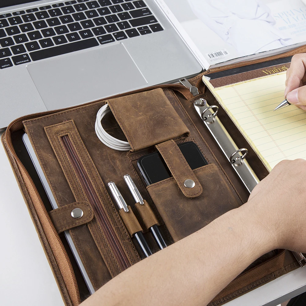 Ручная работа натуральная кожа A5 Sized 3 кольца папка для портфолио индивидуальная