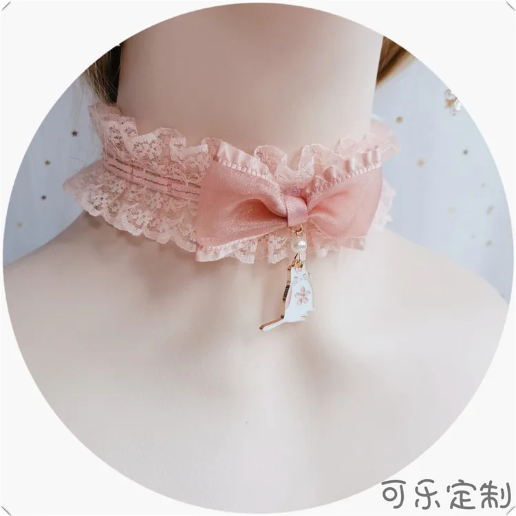 

Japanese Original Handwork Lolitat Cute Wild Sweet Lace Bowknot Cat Pearl Necklace Sweet Collar Gorgeous Clavicle Chain Girls