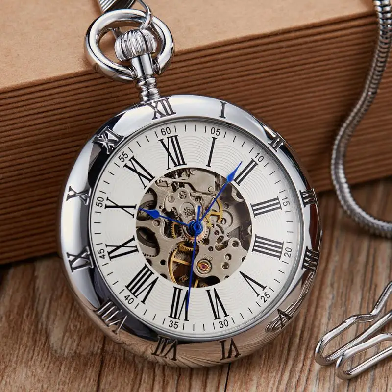 Luxury Gold Automatic Mechanical Pocket Watch Retro Copper Watches Roman Numerals Fob Chain Pendants Unisex reloj de bolsillo