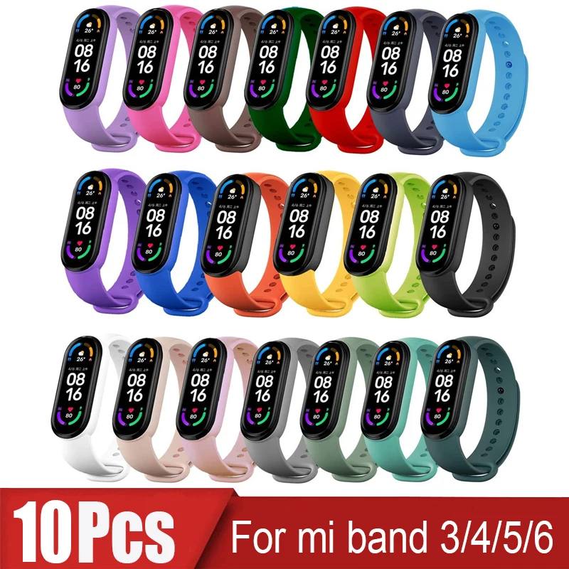 

Ремешок силиконовый для Xiaomi Mi Band 6 5 4 3, сменный спортивный браслет для Mi Band 4 5, 10 шт.