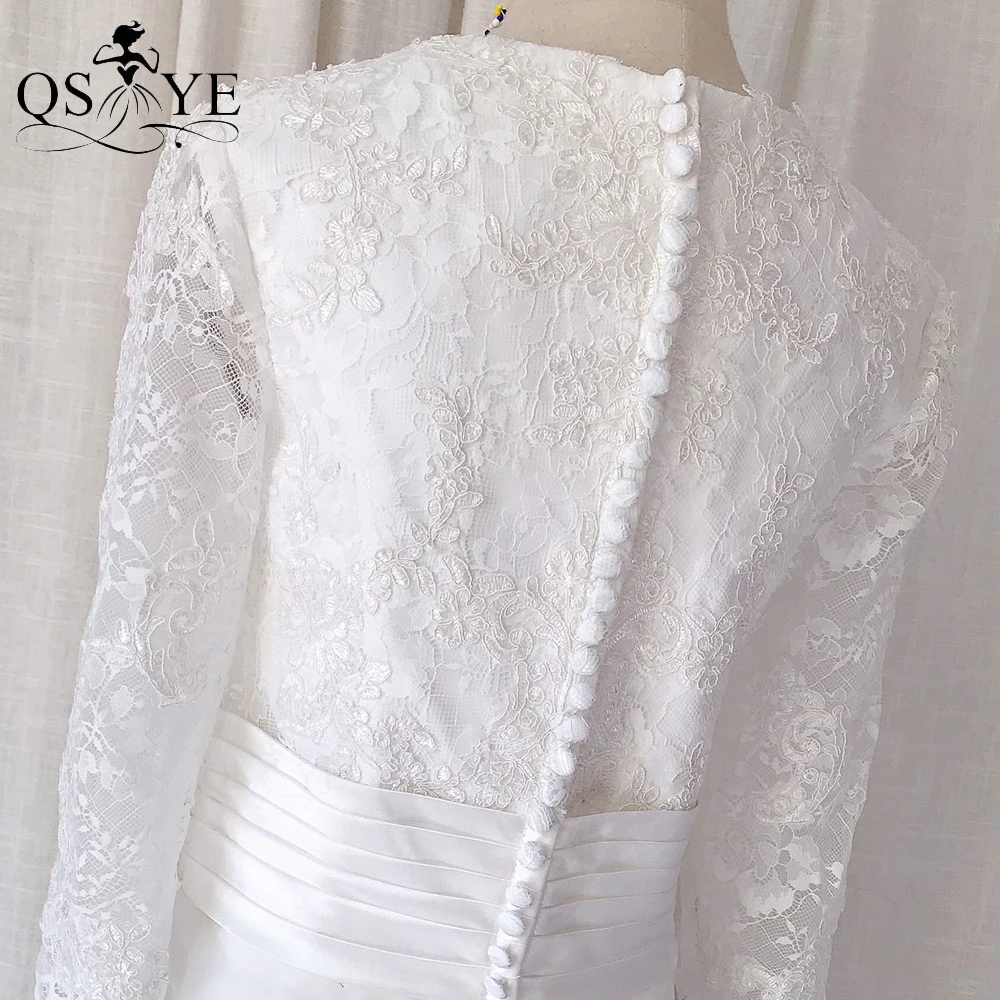 

Pure White Wedding Dress Long Sleeves Lace Bridal Gown Applique Bride Dress Marriage Long Train A Line Wedding Gown Organza