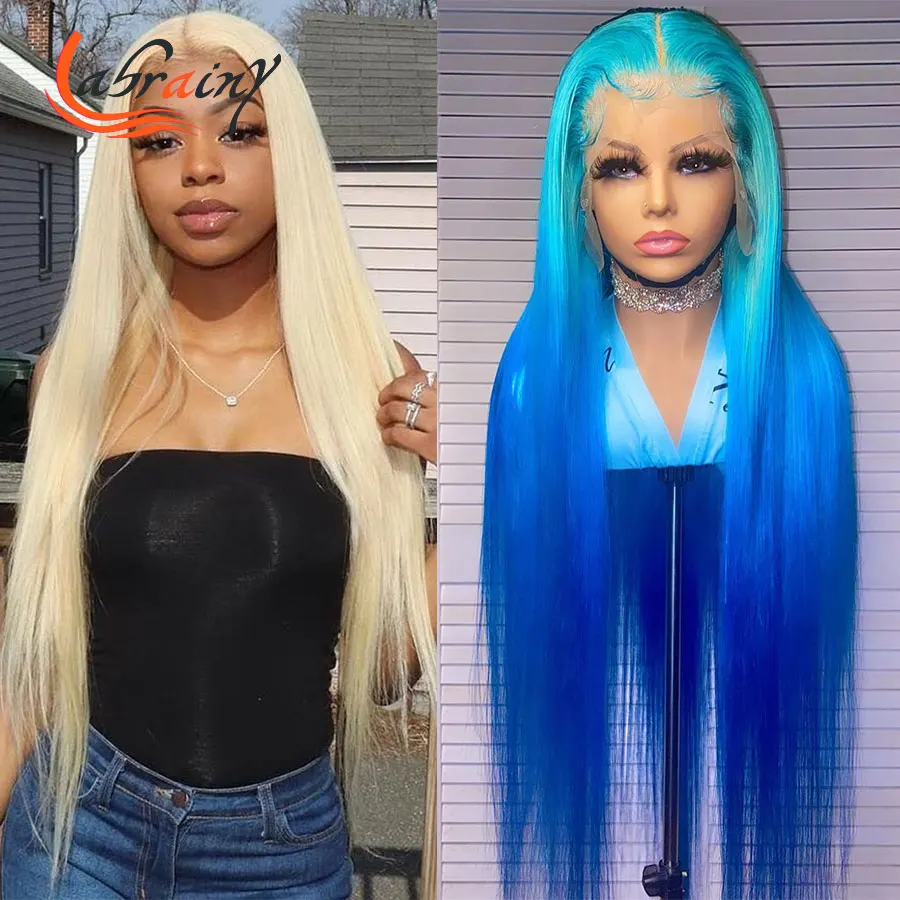 

40 дюймов, с подсветкой Синий HD Синтетические волосы на кружеве al парик 13X5 эффектом деграде (переход от темного к блондинка 613 Цветной Синтети...