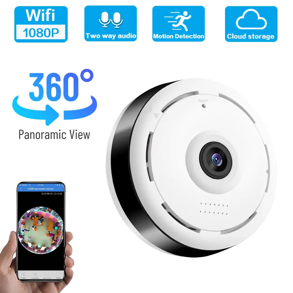 

2MP Fisheye CCTV IP Security Camera Wifi Indoor Home Motion Detection Video Surveillance 360 Panoramic VR Camera Wireless 1080P