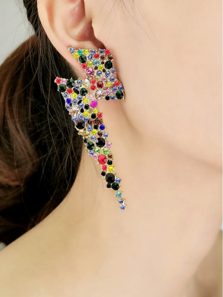 Multicolor Rhinestones Crystal Lightning Dangle Earrings For Women Statement Alloy Boho Fashion Jewelry | Украшения и аксессуары