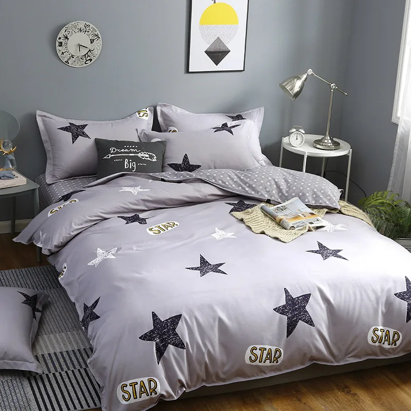 

3/4 Pieces Star Gray Soft Duvet Cover Set Comfortable Double Design Cover Sheet Pillowcase For Kids And Adult Oceania