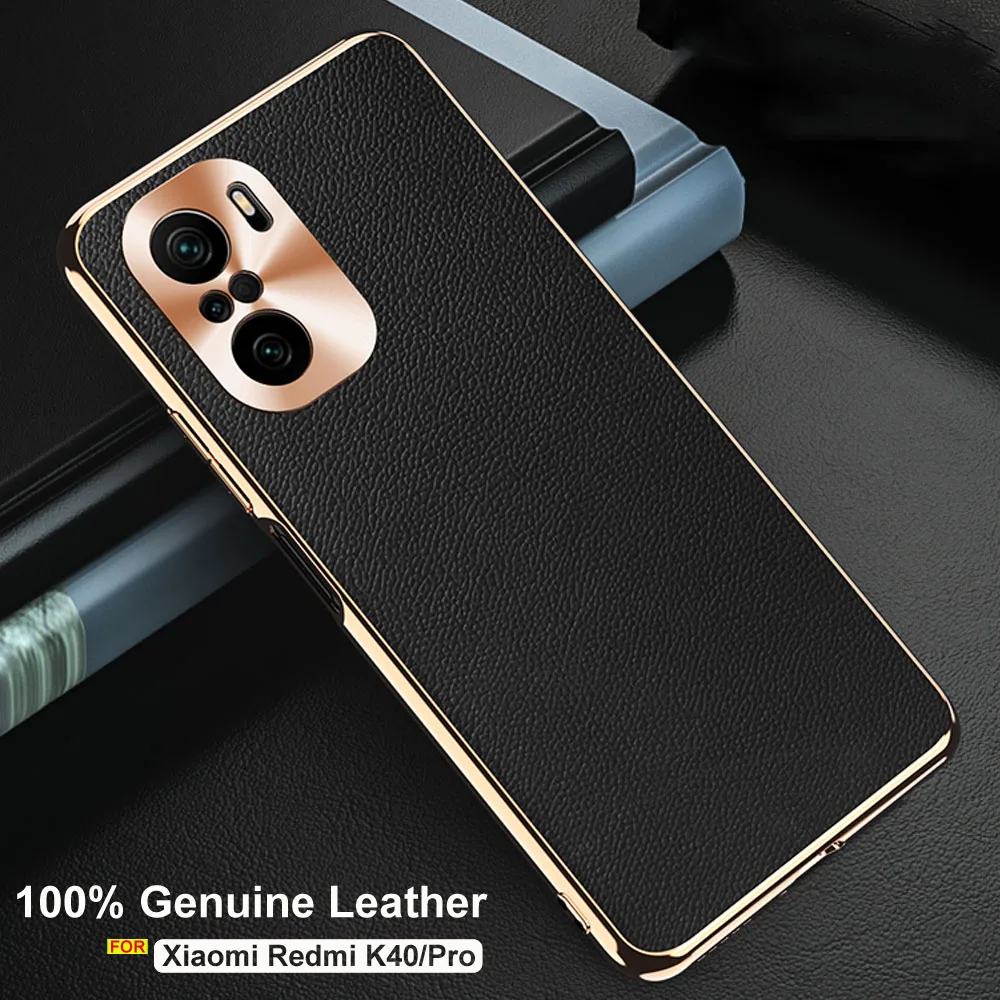 

Чехол из натуральной кожи для Xiaomi Redmi K40 Pro Plus, роскошный мягкий чехол-бампер с гальваническим покрытием, чехол для Redmi K40, металлический чехол ...