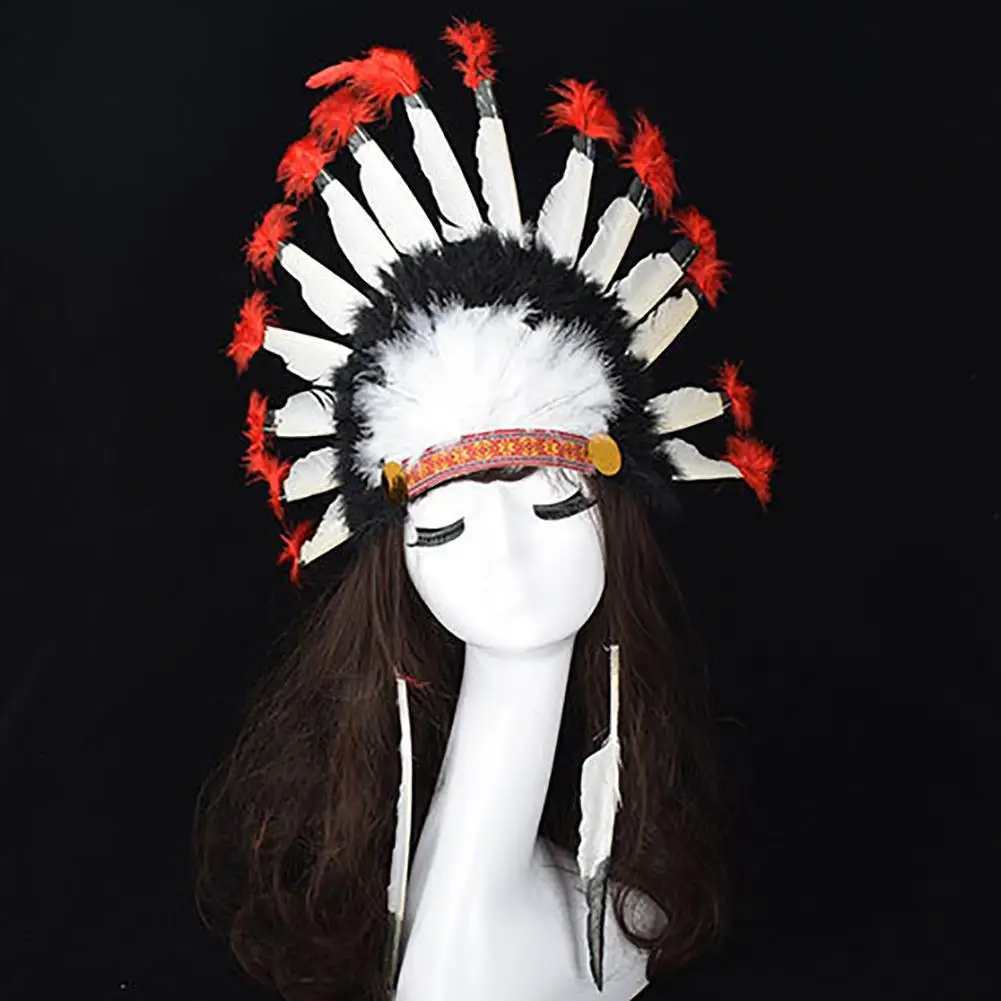 Indian Chief Style Hat Feather Headdress Thanksgiving Day Headband Headwear Carnival Cosplay Props Headdress Hair Accessories Gi