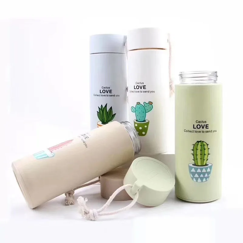 

400ml Succulent Plants Double Water Juice Cup Version Cute Business Glass Portable Male And Female Students Water Bottle 2-layer