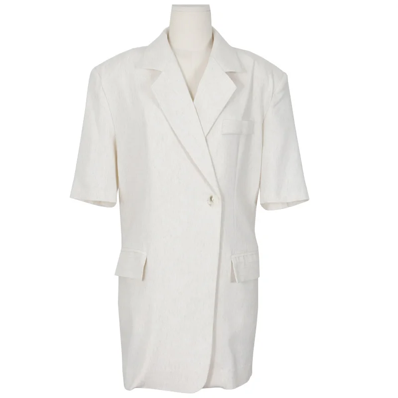 

LANMREM Women's White Single Button Blazer New Lapel Short-sleeved Loose-fitting Jacket Fashion Trendy Summer 2021 2E1211