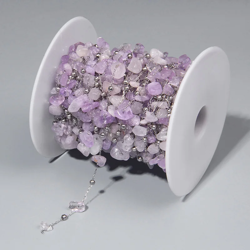 

Dainty Stainless Steel Chains Natural Purple Jade Beaded Gemstones Beads Chain For Jewelry Making Bracelet Necklace Accessories