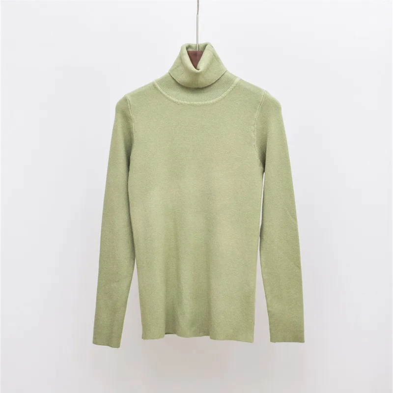 Женский тонкий свитер с высоким воротником повседневный однотонный вязаный