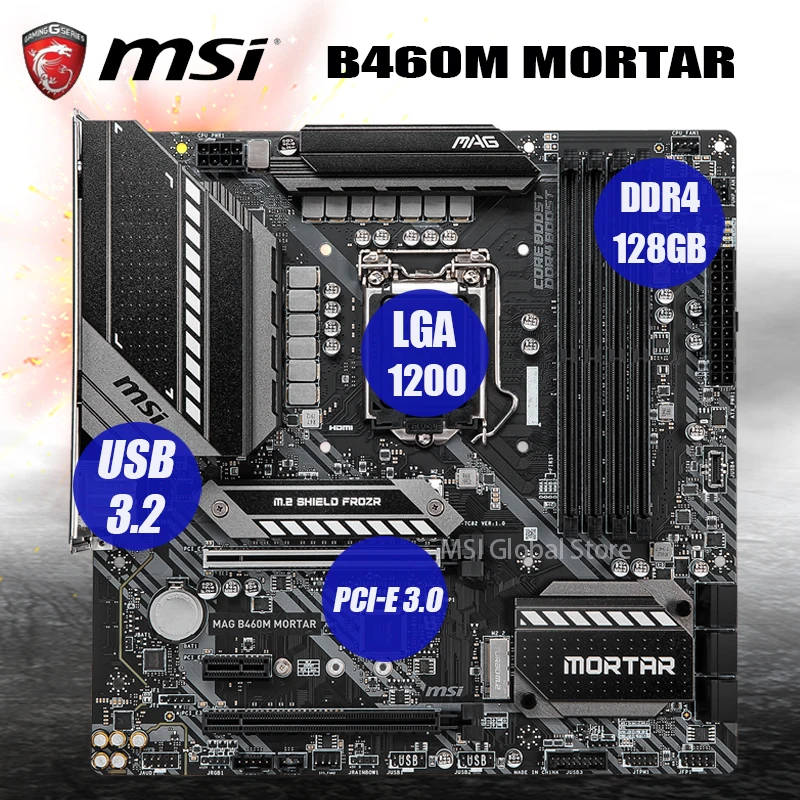 Billig LGA 1200 MSI MAG B460M MÖRTEL Motherboard 10th-Gen DDR4 2933MHz 128GB PCI-E 3,0 M.2 Overlocking Display Port Intel B460 Neue