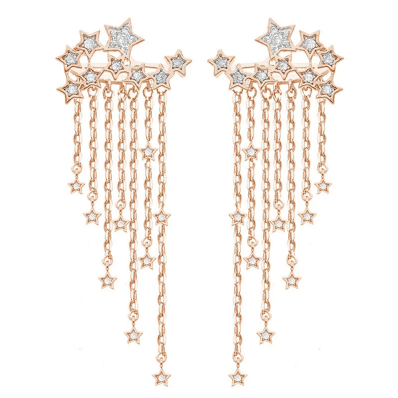 Женские серьги с длинными кисточками золотистые/Серебристые кристаллами для