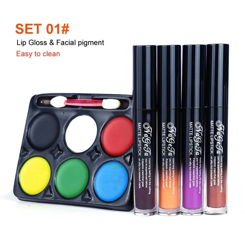 Halloween Makeup Set Facial Paint Matte Lip Gloss Long-lasting Waterproof Face Body Painting Cream Cosmetic | Красота и здоровье