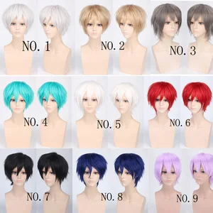 Парик для косплея универсальный, синтетический, короткий пушистый, красный, серебристый, серый светильник-золотой, желтый, зеленый, розовый, фиолетовый, оранжевый, белый, с шапочкой