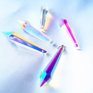 25 шт. 55*12 мм AB цветные хрустальные призмы сосульки подвесные Подвески (Бесплатные Кольца) для люстры детали бусины аксессуары для занавесок