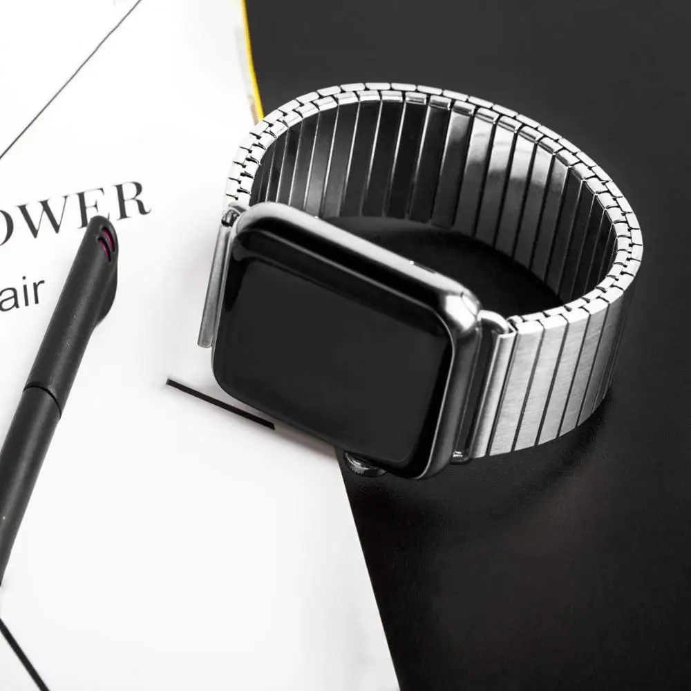 Ремешок эластичный для Apple watch band 44 мм 40 42 38 металлический браслет из нержавеющей