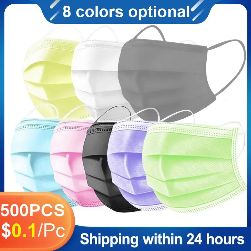 500 Pcs Mouth Masks 3-layer Anti-Dust Disposable Mascarillas Non Woven Meltblown Cloth Elastic Ear Loop Face Mask | Безопасность и