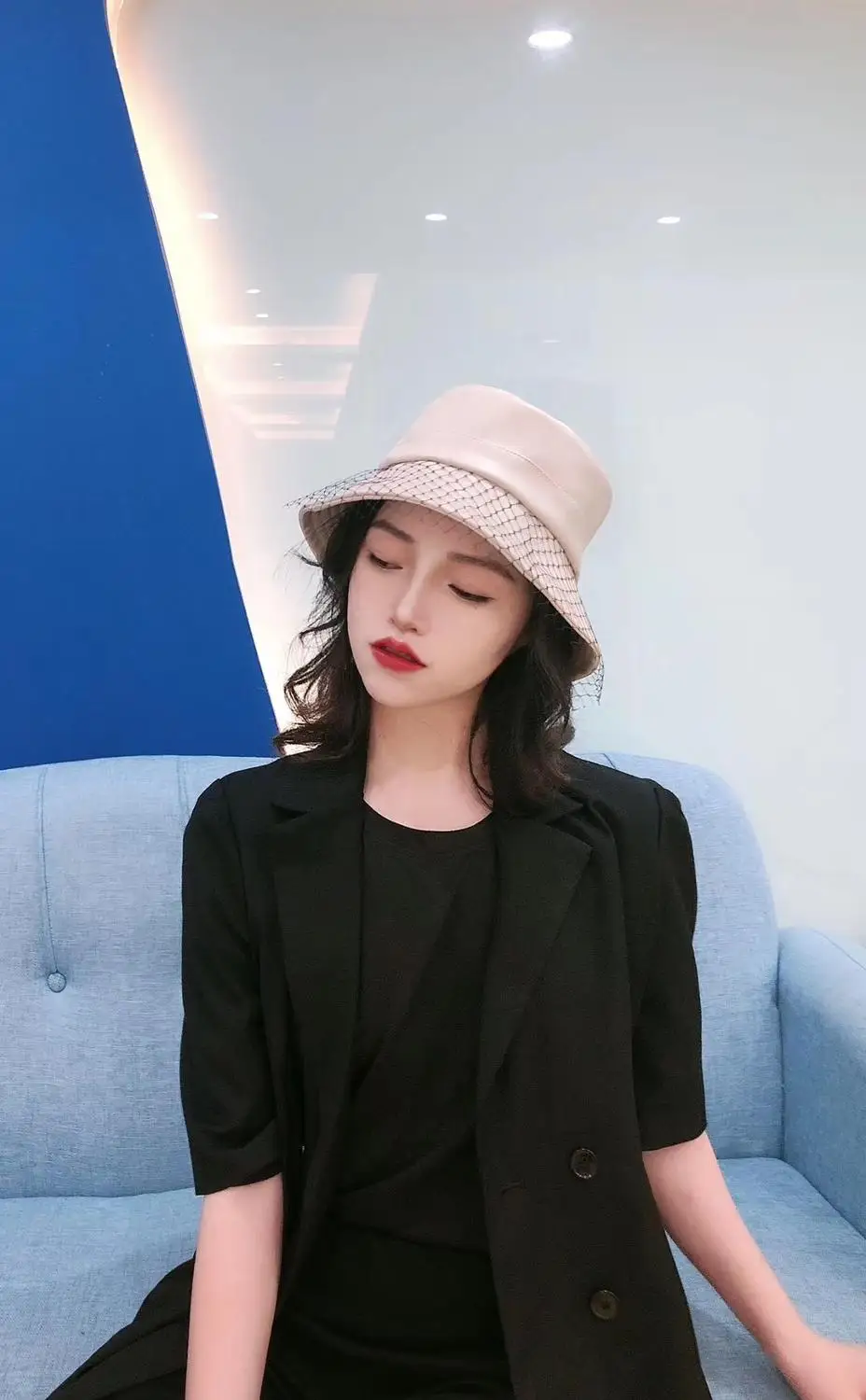 202009-jinxi  fashion faux leather mesh lady bucket cap women  fishermen hat