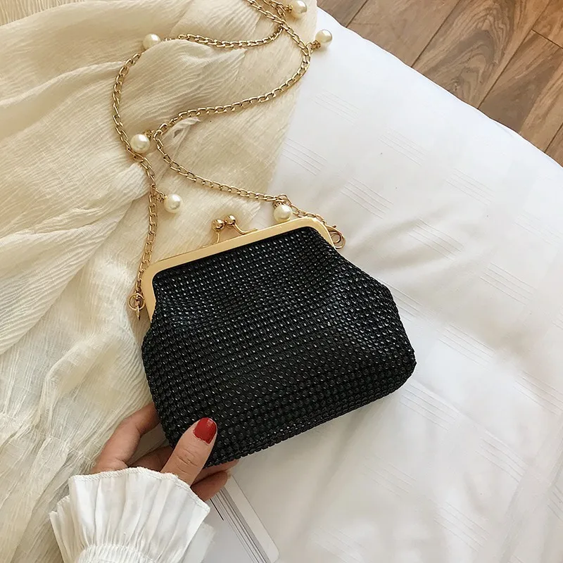 strap with pearl Модные вечерние сумки с бриллиантами для женщин, роскошные женские сумки, дизайнерские маленькие сумочки на застежке, женские сумки через плечо - Цвет: strap with pearl