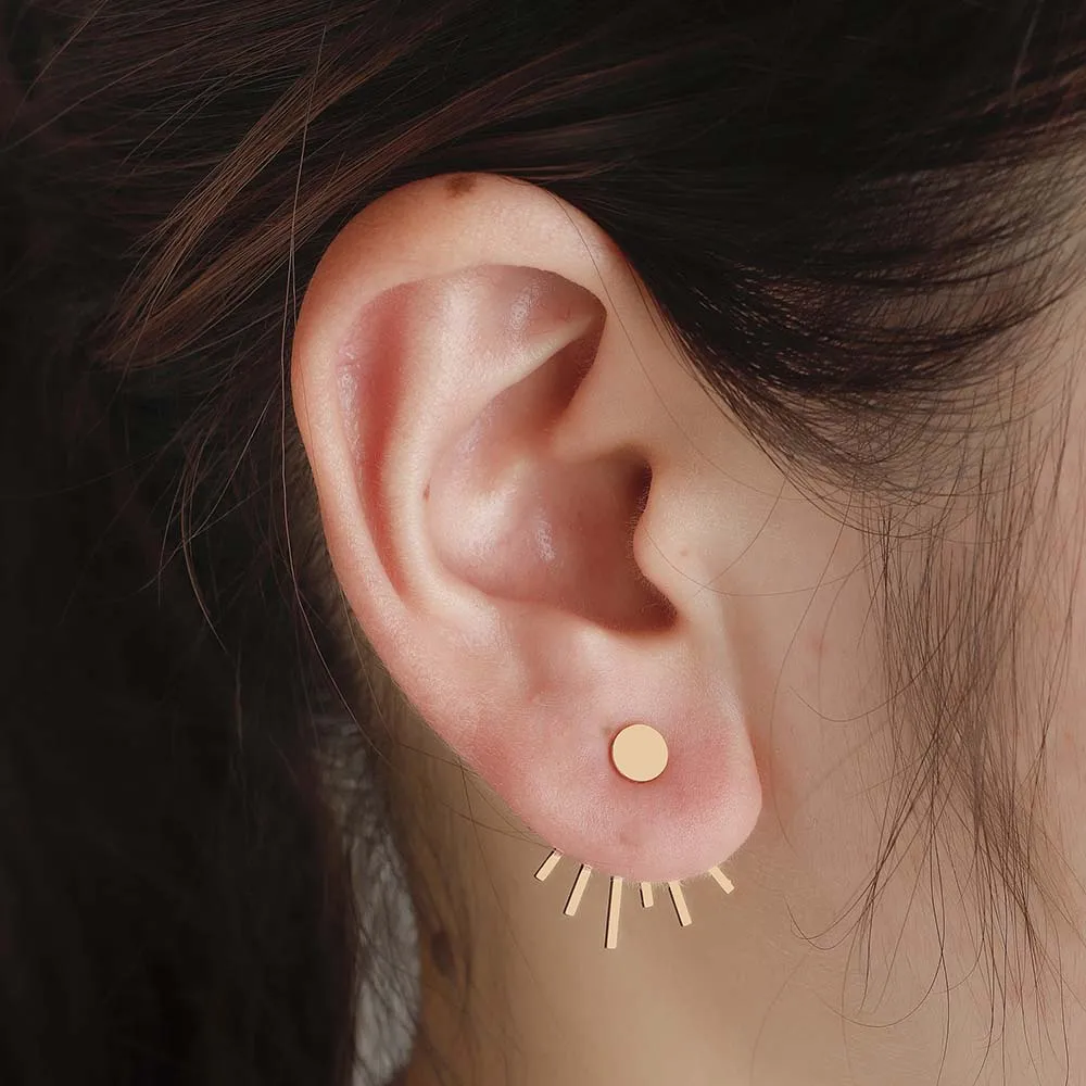 Женские двусторонние серьги гвоздики из нержавеющей стали серебристого