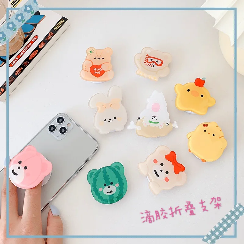 

Korean cartoon Epoxy folding stand Bear mobile phone lazy support Cute teddy couple ring buckle airbag For IPhone Samsung
