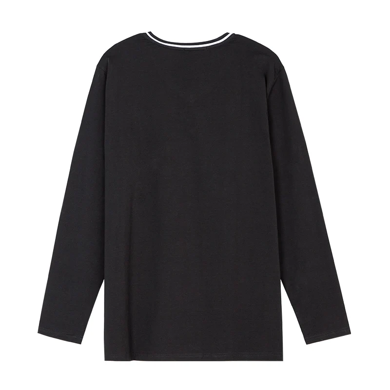 Мужские футболки с длинным рукавом футболка v-образным вырезом Простые черные