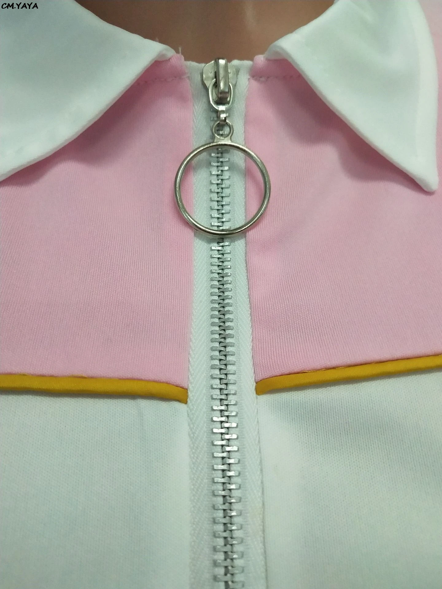 

2019 women new summer short sleeve patchwork zipper up top above knee length pants suit two piece set sporting tracksuit GLCM593