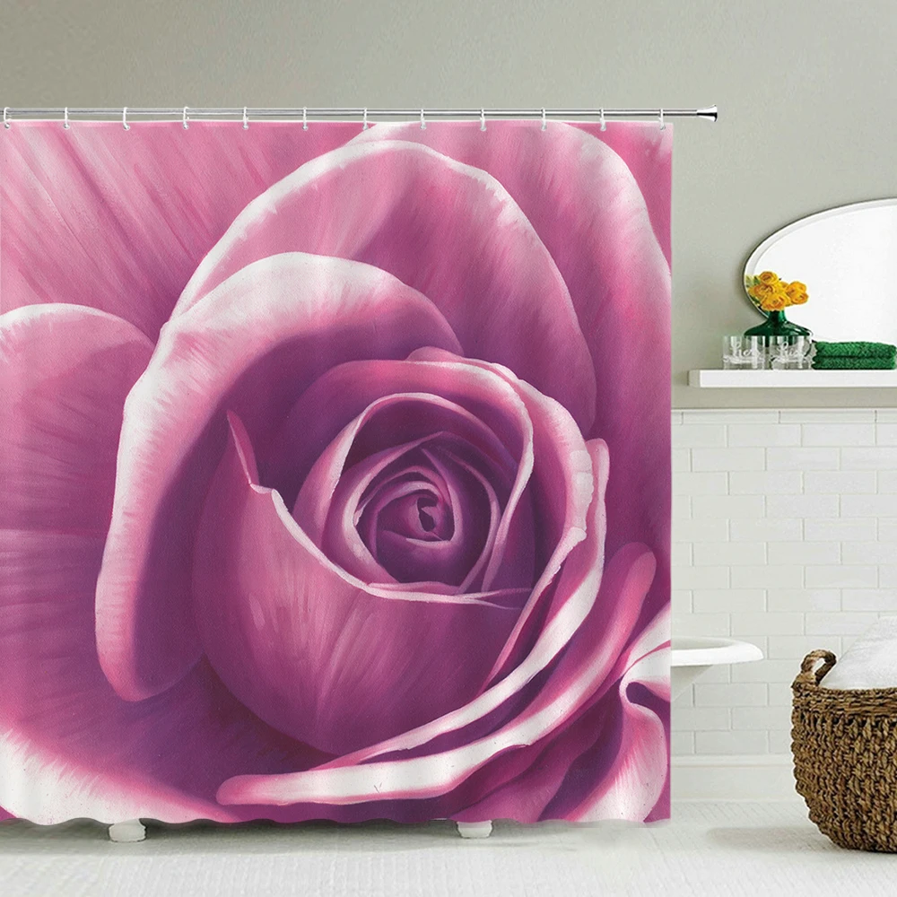 

Bathroom Shower Curtains Rose Flower Waterproof Bath Curtain Multi-size Polyester Fabric Painting Shower Curtain Home Decor