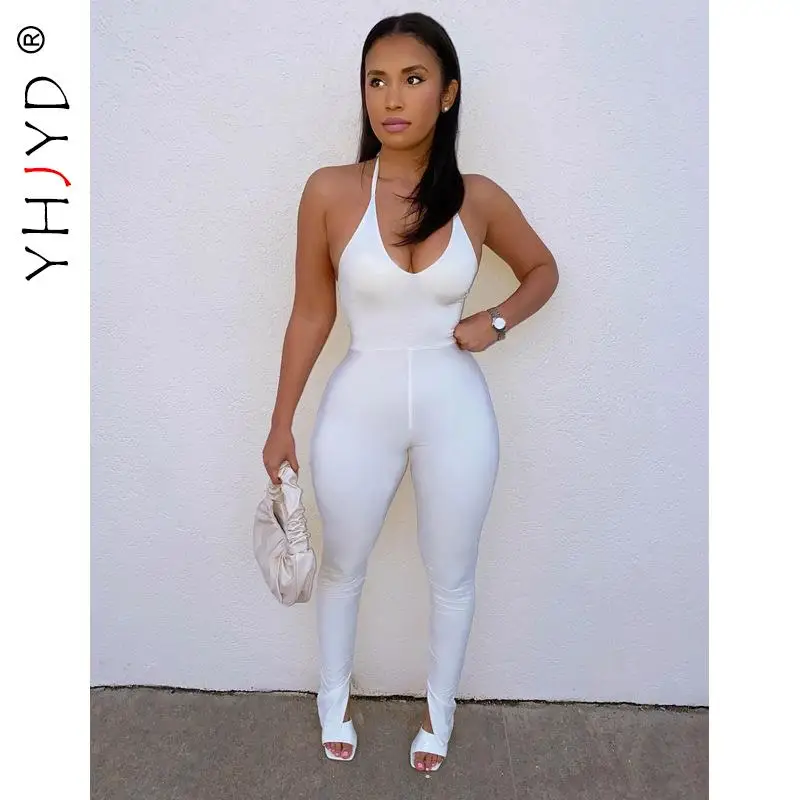 

Пикантные облегающие комбинезоны YHJYD с открытой спиной, Клубные белые цельные костюмы, комбинезон для фитнеса и спортзала, мода 2021 года, для ...